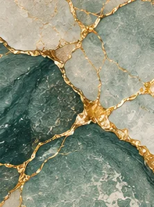 Ivory and teal marble with gold kintsugi veins